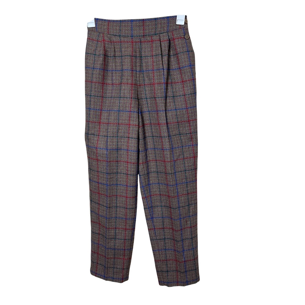 Vintage That's Me Plaid Pleated High Waist Trousers Brown Classic Fit Size 11/12